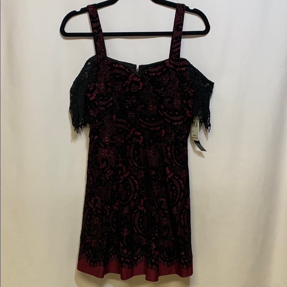 Trixxi Black and Red Cold Shoulder Lace Dress